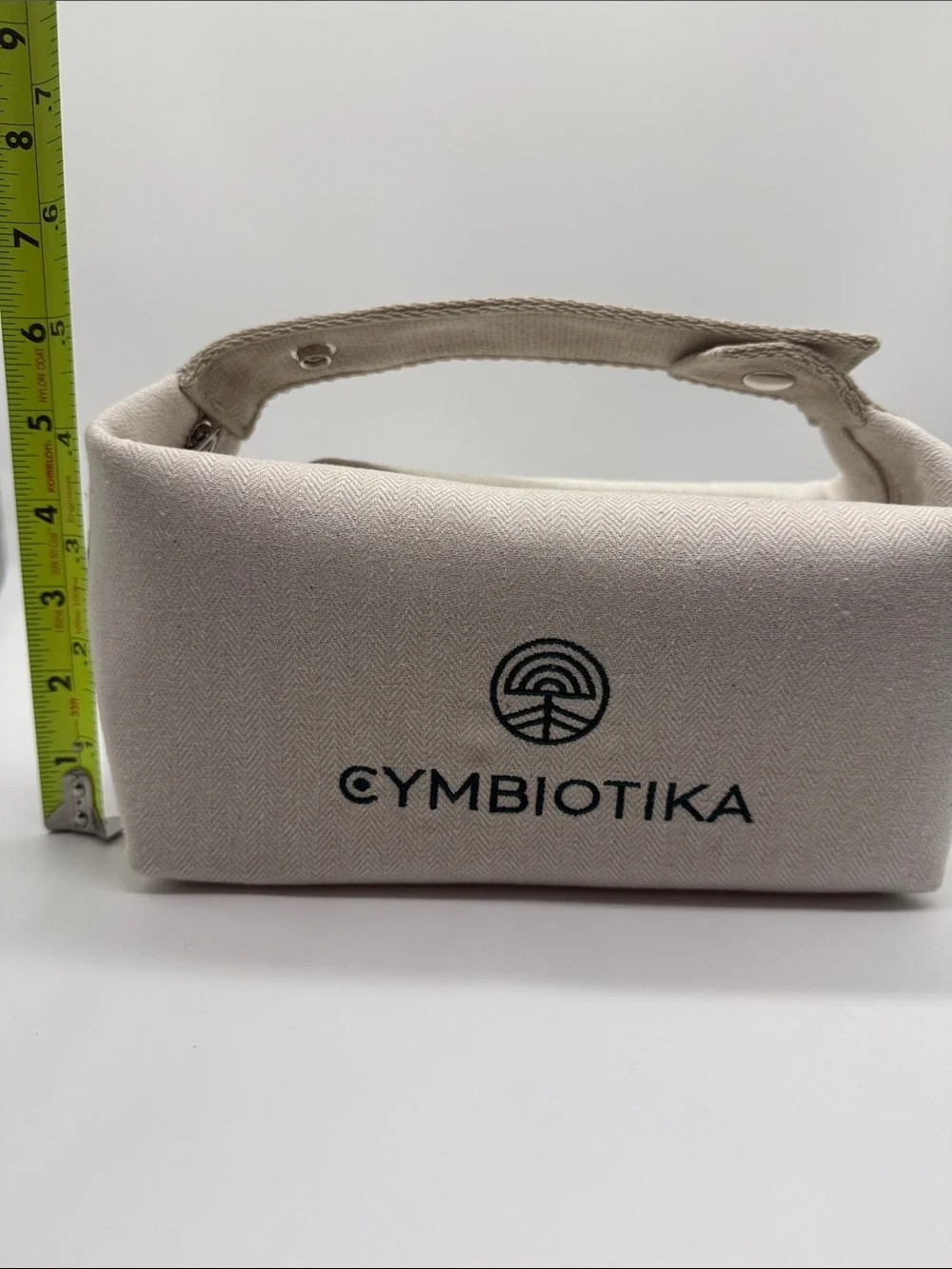 Cymbiotika Off White Herringbone Canvas Toiletry Cosmetic Travel Bag NWOT